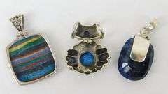 3 Sterling Silver Gemstone Pendants
