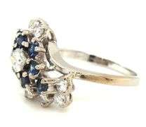 14kt White gold 1.15ctw diamond and blue sapphire cluster ring