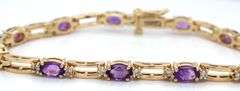 14kt Yellow gold oval amethyst and diamond station bracelet