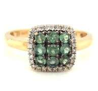 14kt Yellow gold Green topaz and diamond halo square ring