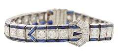 3.00ctw Old European Diamond and Synthetic Sapphire Art Deco Bracelet in 18K