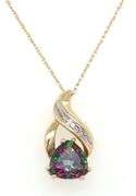 Set of 10kt Yellow gold Mystic topaz pendant on chain necklace and matching earrings