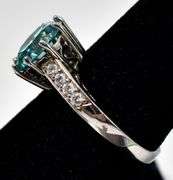Bright Green Gemstone and CZ Gemstone Ring in 925 Sterling Silver