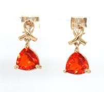 14kt Yellow gold Trillion fire opal dangle earrings
