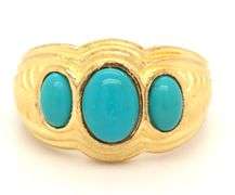22kt Yellow gold 3 stone Turquoise ring