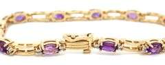 14kt Yellow gold oval amethyst and diamond station bracelet