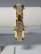 Huge 95.4 Gram Brilliant 14 K Yellow Gold Plated 35 Ctw Simulated Diamond Link Bracelet