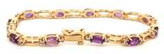 14kt Yellow gold oval amethyst and diamond station bracelet