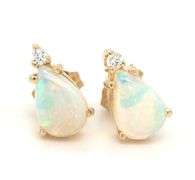 14kt Yellow gold pear shaped opal and diamond accent stud earrings