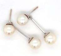 14kt White gold 7-7.5mm pearl dangle earrings