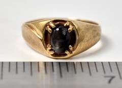 Sparkling 10K Yellow Gold Brown Star  Sapphire Gemstone Ring