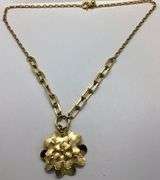 14K Yellow Gold Flower Pendant With Paper Clip Link Chain