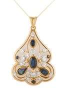 6.0ctw Sapphire and 1.75ctw Diamond Art Nouveau Pendant Necklace in 18K