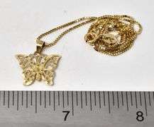 Amazing 14K Yellow Gold Butterfly Pendant Necklace