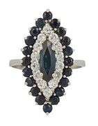0.55ctw Diamond and 1.50ctw Sapphire Marquise Shaped Double Frame Ring in 14K