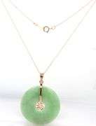 14kt Yellow gold good fortune Jade circle pendant on chain