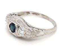 Vintage 18kt White gold sapphire and diamond ring