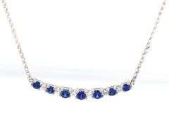 14kt White gold diamond and blue sapphire bar pendant necklace