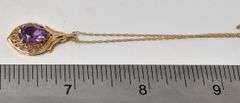 Stunning 10K Yellow Gold Amethyst Gemstone Pendant Necklace