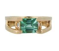 Emerald Cut Green Tourmaline and 0.12ctw Diamond Open Shank Ring in 14K