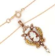 Antique Cameo and seed pearl pendant on chain