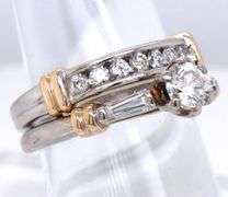 14kt White gold 1ctw RBC and baguette engagement set ring