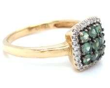 14kt Yellow gold Green topaz and diamond halo square ring