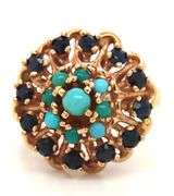 Lively Estate 14k YG Sapphire and Turquoise Ring