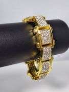 Huge 95.4 Gram Brilliant 14 K Yellow Gold Plated 35 Ctw Simulated Diamond Link Bracelet