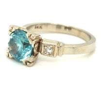 Vintage 14K WG Natural Blue Zircon Ring