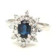 14kt White gold oval sapphire and single cut diamond cluster flower earrings