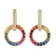 Multi Gemstone and 0.10ctw Diamond Open Circle Convertible Drop Earrings in 14K