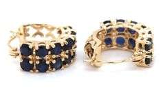 14kt Yellow gold 2 row blue sapphire hoop earrings