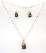 Set of 10kt Yellow gold Mystic topaz pendant on chain necklace and matching earrings