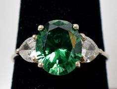 Green and White Glass Gemstone Ring  in Sterling Silver