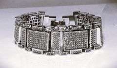 Huge 120 Gram Sparkling 18 Kt White Gold Plated Saratoga Link Bracelet