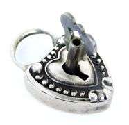 Antique Sterling Silver Repousse Padlock Heart with Key