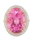 21.0ct Oval Pink Topaz and 0.25ctw Diamond Frame Cocktail Ring in 14K