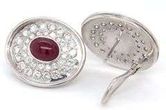 14kt White gold Cab rubies and 2ctw diamond pave oval earrings