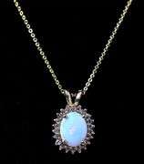 Beautiful 14K Yellow Gold Opal and Diamond Pendant Necklace