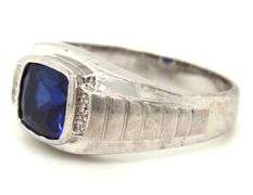 10kt White gold Synthetic sapphire and diamond ring