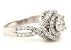 14kt White gold 1ctw diamond cluster wedding set