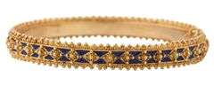 Retro Blue Enamel Etruscan Style Bangle Bracelet in 14K