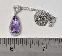 Beautiful 14K White Gold Amethyst Gemstone and Diamond Pendant Necklace