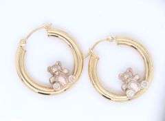 925 Sterling silver over gold plated hoop earrings with Teddy bear