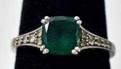 Green Gemstone and CZ Gemstone Ring in Sterling Silver