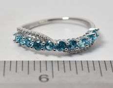 Blue Topaz and CZ Gemstone Ring in Sterling Silver