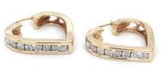 10kt Yellow gold channel set diamond heart shaped earrings