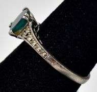 Green Gemstone and CZ Gemstone Ring in Sterling Silver