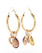 14kt Yellow gold multi stone bezel set dangle hoop earrings